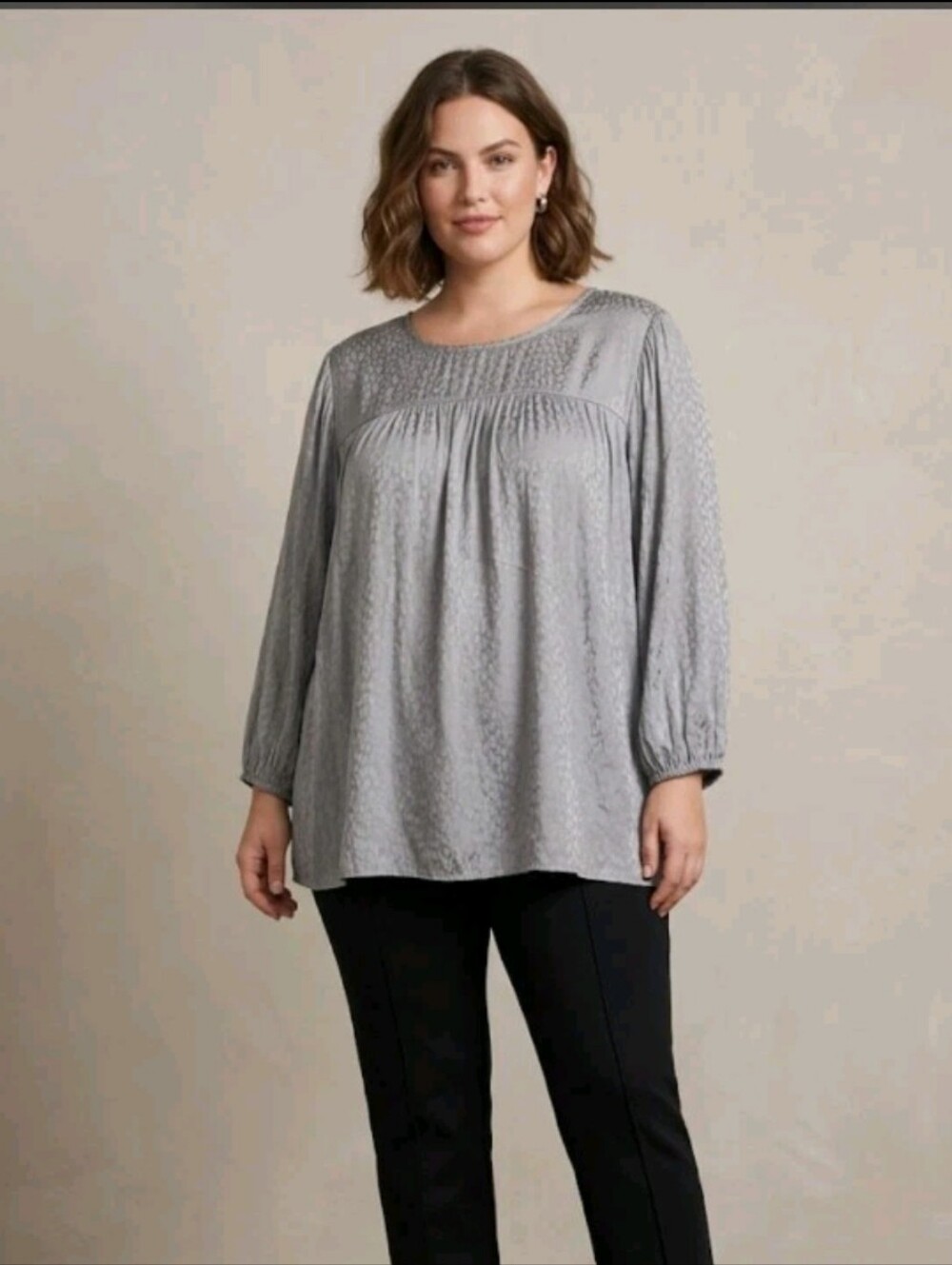 NWT Ophelia Roe Satin Babydoll Long Sleeve Top Blouse 2X Gray #25